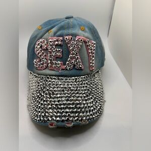 Denim Blue Jean Baseball Bling Hat with SEXY Spelled out